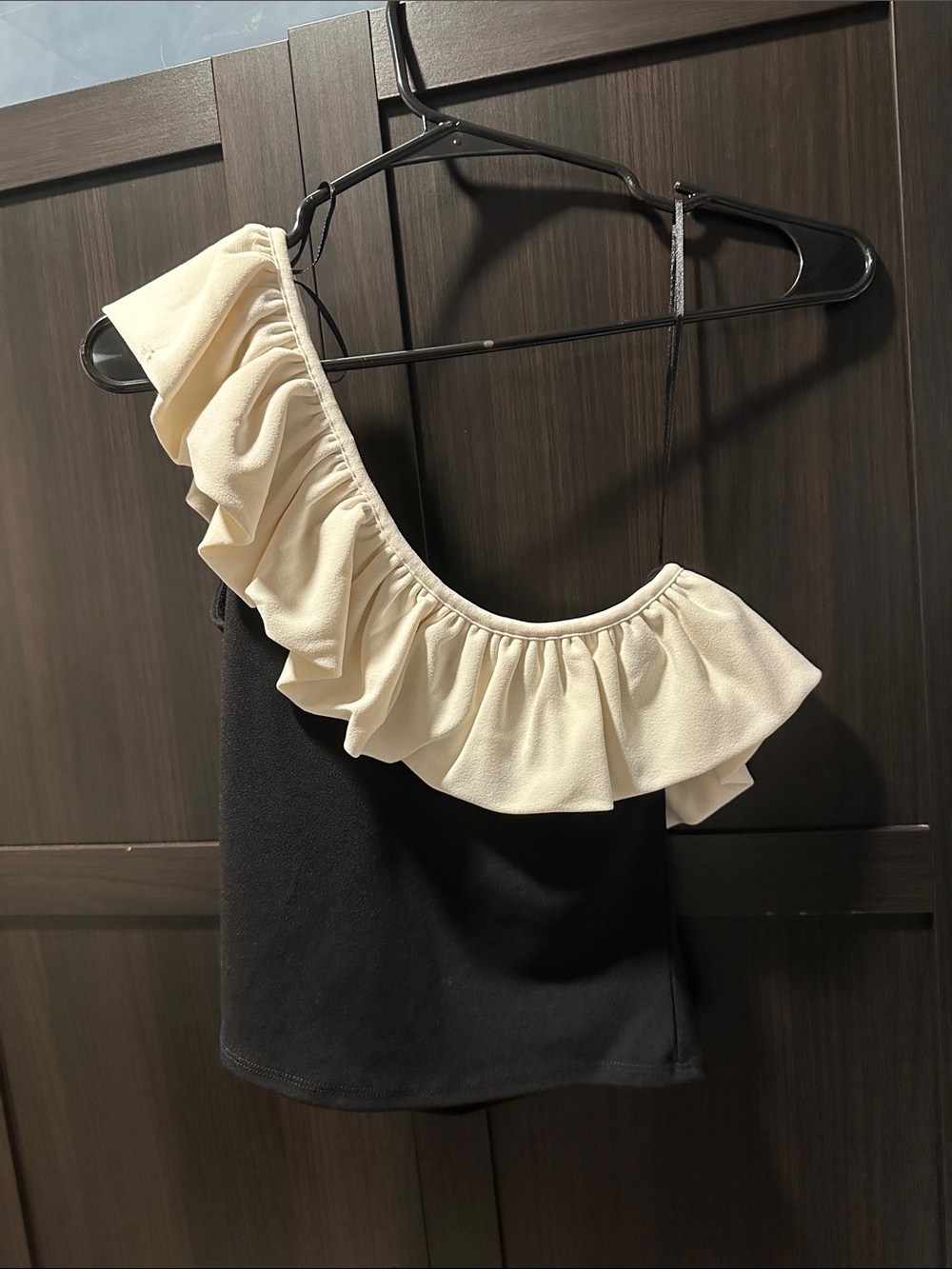 H&M One-Shoulder Ruffle Camisole in Black and Cream